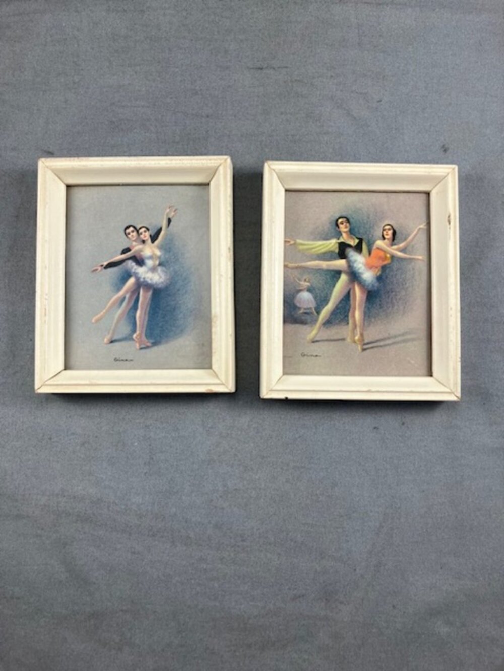 Vintage Wall Art Prints, Ballet Dancers Couples Pair by Gina Winde, Framed 4 x 5